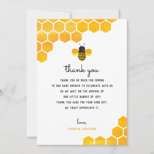 Little Honey Bee Baby Shower Thank You Cards | Zazzle