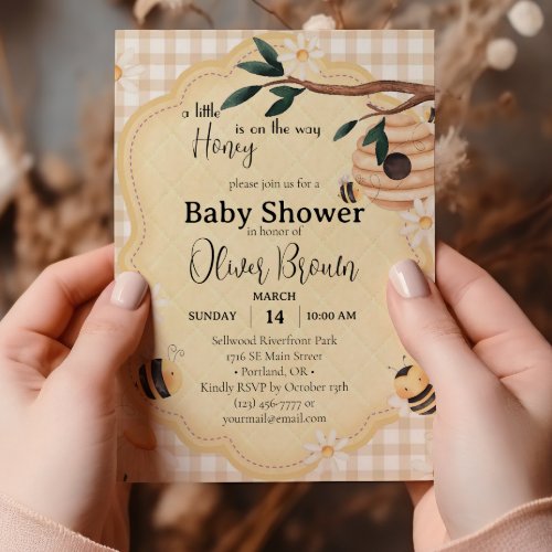 Little honey Bee Baby Shower Watercolor Invitation