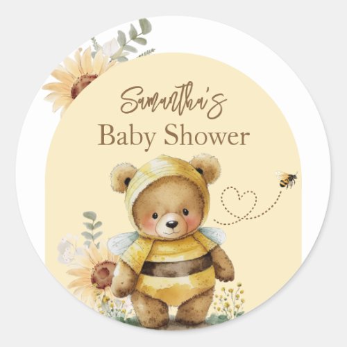 Little honey Bee Bear Baby Shower Classic Round Sticker