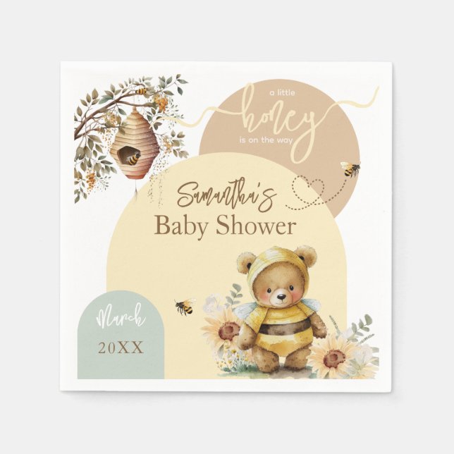 Little honey Bee Bear Baby Shower Napkins (Front)