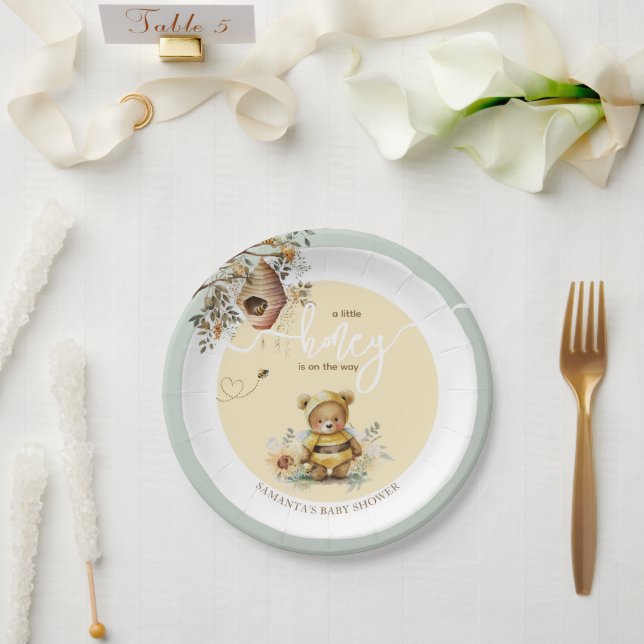 Little honey Bee Bear Baby Shower Paper Plates (Wedding)
