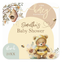 Little honey Bee Bear Baby Shower Square Sticker