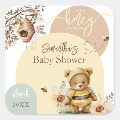 Little honey Bee Bear Baby Shower Square Sticker