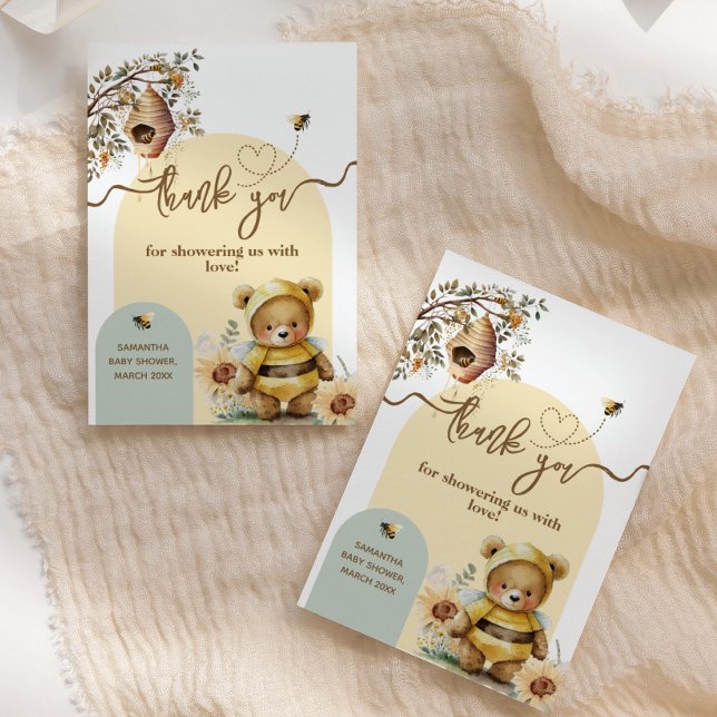 Little honey Bee Bear Baby Shower Thank You Card (Creator Uploaded)
