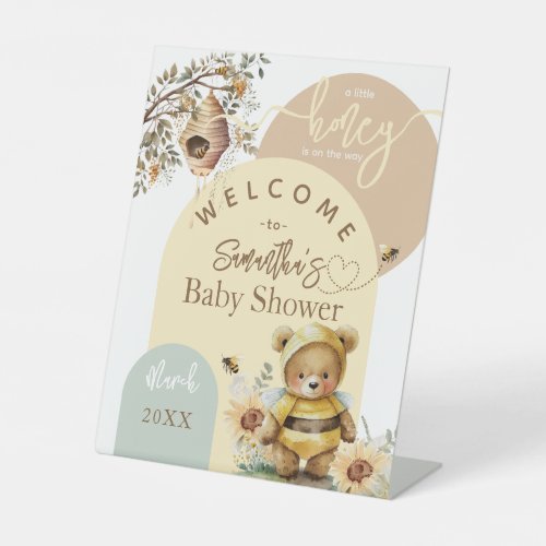 Little honey Bee Bear Baby Shower welcome Pedestal Sign