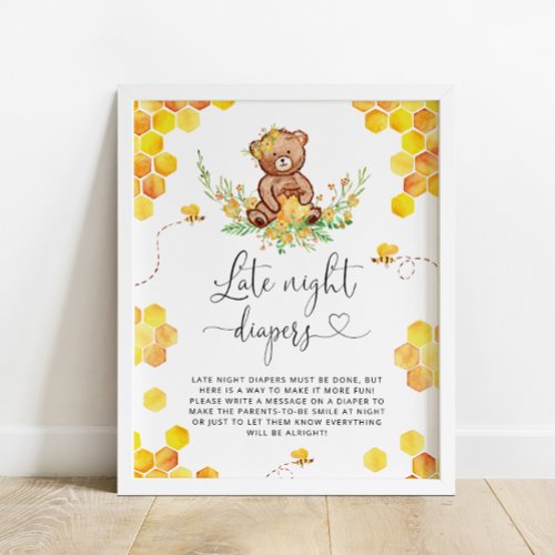 Little honey bee bear Late night diapers Poster