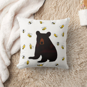 Little Honey Bee Bear Throw Pillow