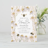 Little Honey Bee Chamomile Pink 1st Birthday Invitation