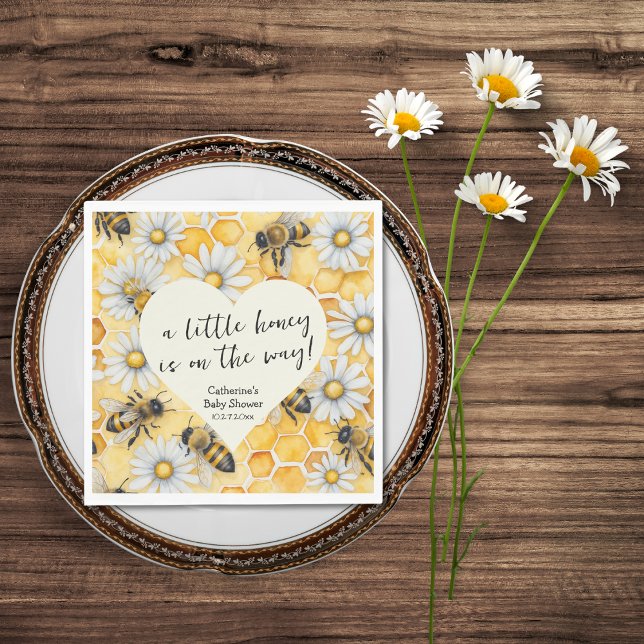 Little Honey Bee Comb Daisy Spring Baby Shower Napkins (Creator Uploaded)