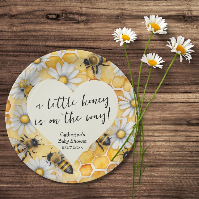 Little Honey Bee Comb Daisy Spring Baby Shower Paper Plates (Creator Uploaded)