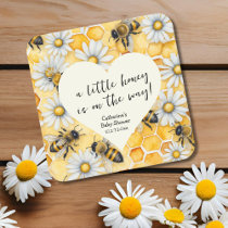 Little Honey Bee Comb Daisy Spring Baby Shower Square Paper Coaster