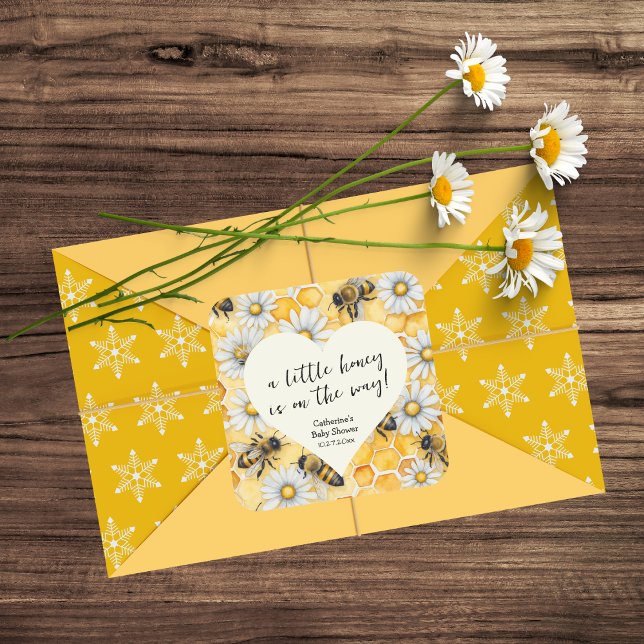 Little Honey Bee Comb Daisy Spring Baby Shower Square Sticker (Creator Uploaded)