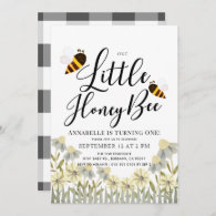 Little Honey Bee Daisy 1st Birthday Invitation