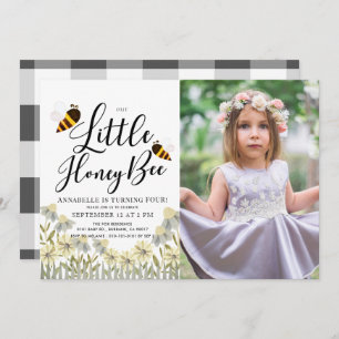 Little Honey Bee Daisy Birthday Photo Invitation