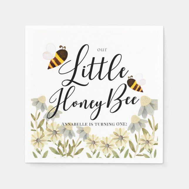 Little Honey Bee Daisy Girl Birthday Napkins (Front)