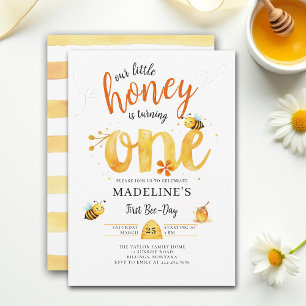 Little Honey Bee Day Cute Watercolor 1st Birthday Invitation