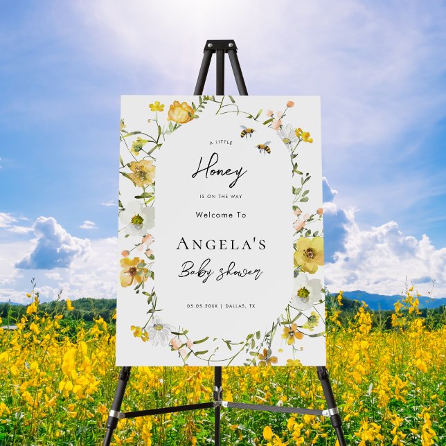 Little Honey Bee Floral Baby Shower Welcome Sign (Creator Uploaded)