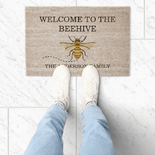 Little Honey Bee On The Way Yellow Baby Shower Fiber Doormat