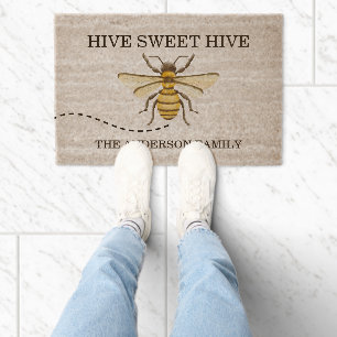 Little Honey Bee On The Way Yellow Baby Shower Fiber Doormat
