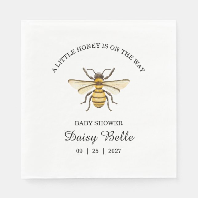 Little Honey Bee On The Way Yellow Baby Shower Napkins (Front)