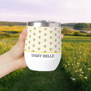 Little Honey Bee On The Way Yellow Baby Shower Thermal Wine Tumbler