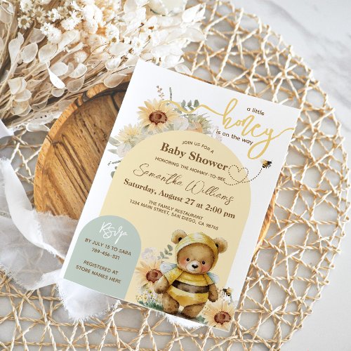 Little honey Bee Sunflower Bear Baby Shower Invitation