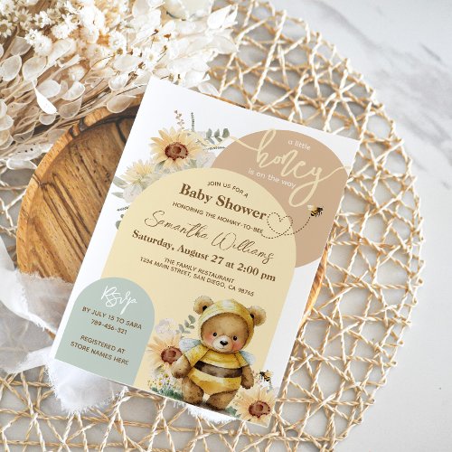 Little honey Bee Sunflower Bear Baby Shower Invitation