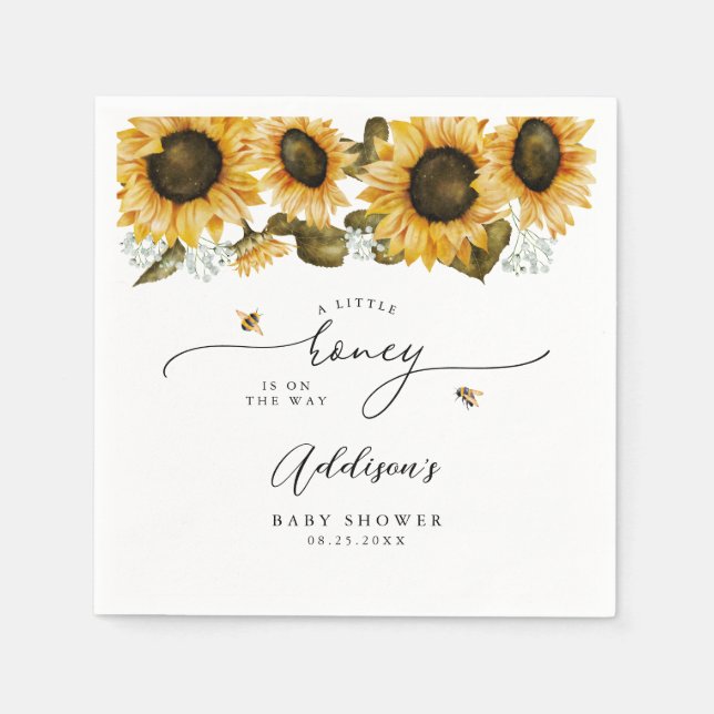 Little Honey Bee Sunflowers Baby Shower Napkins (Front)