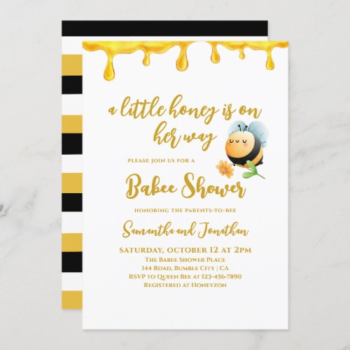 Little Honey Bee Theme Simple Girl Baby Shower Invitation
