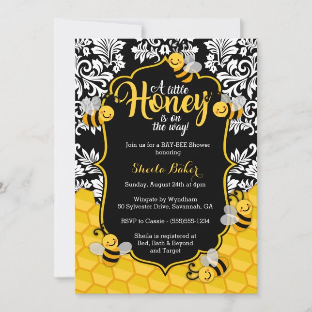 Little Honey - Bee Themed Baby Shower Invitation (Front)