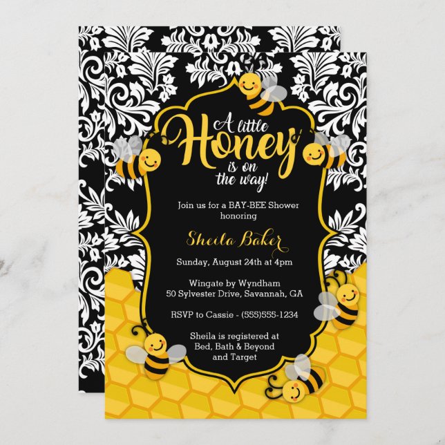 Little Honey - Bee Themed Baby Shower Invitation (Front/Back)