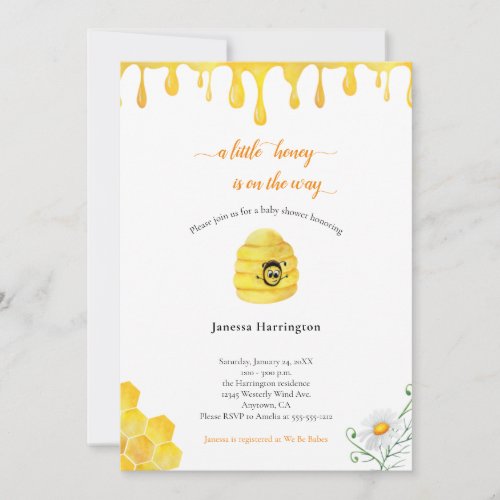 Little Honey Bee Watercolor Baby Shower Invitation