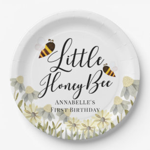 Little Honey Bee White Kids Birthday Paper Plate