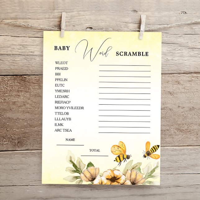 Little Honey Bee Word Scramble Baby Shower Game (Creator Uploaded)