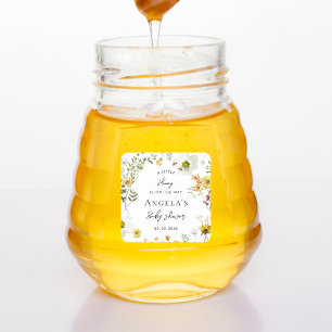 Little Honey Bee Yellow Floral Baby Shower Square Sticker
