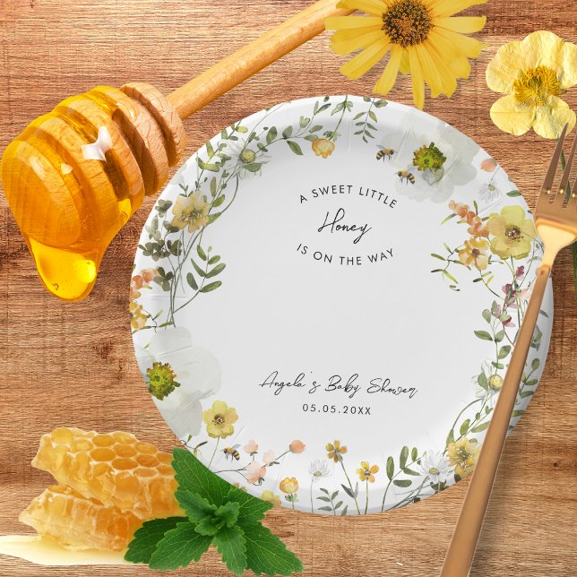 Little Honey Bee Yellow Wildflowers Baby Shower Paper Plates (Creator Uploaded)