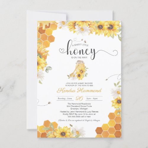 Little Honey Bumble Bee  Sunflower Baby Shower In Invitation