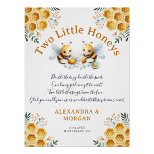Little Honey Cute Bee Floral Duo Baby Girl Shower Poster