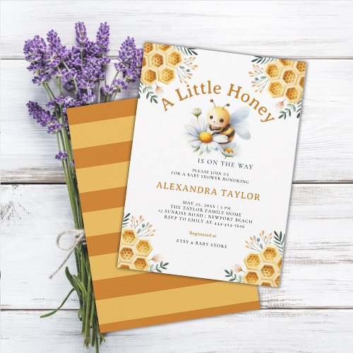 Little Honey Cute Bee Whimsical Baby Girl Shower Invitation