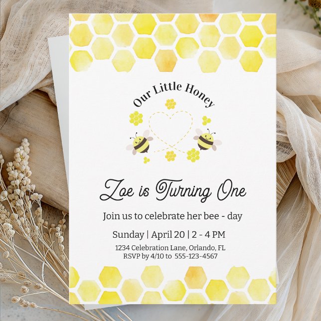 Little Honey Invitation Kids 1st Birthday Card (Creator Uploaded)