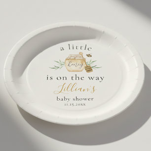 Little Honey Is On The Way Bee Baby Shower Welcome Paper Plates