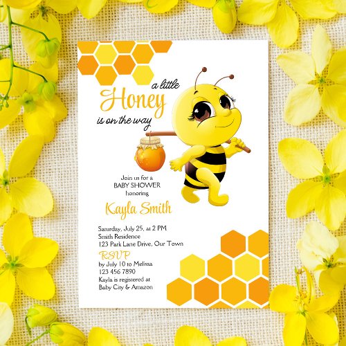 Little honey is on the way cute bee baby shower invitation