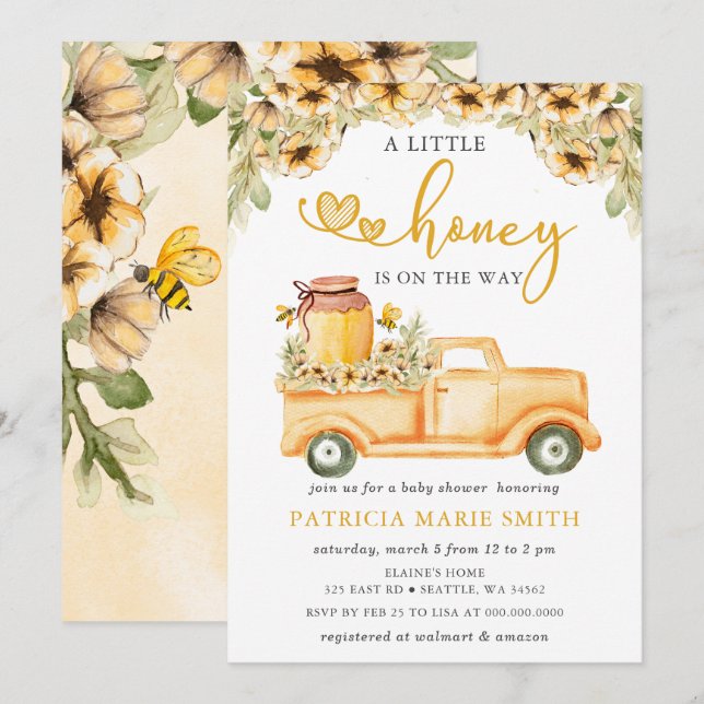 Little Honey Is On The Way Honey Bee Baby Shower Invitation (Front/Back)