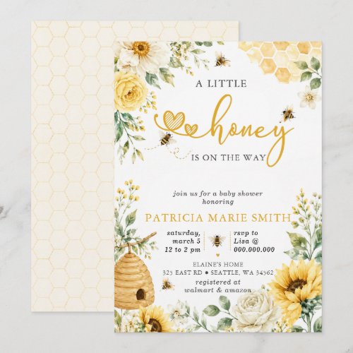 Little Honey Is On The Way Honey Bee Baby Shower Invitation
