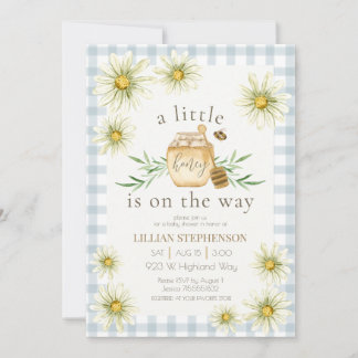 Little Honey On The Way Bee Blue Baby Shower  Invitation