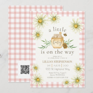 Little Honey On The Way Bee Pink Baby Shower QR Invitation