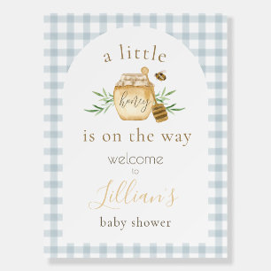 Little Honey On The Way Blue Gingham Baby Shower  Foam Board