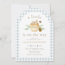 Little Honey On The Way Blue Gingham Baby Shower 