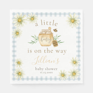 Little Honey On The Way Blue Gingham Baby Shower Napkins