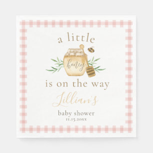 Little Honey On The Way Pink Gingham Baby Shower Napkins